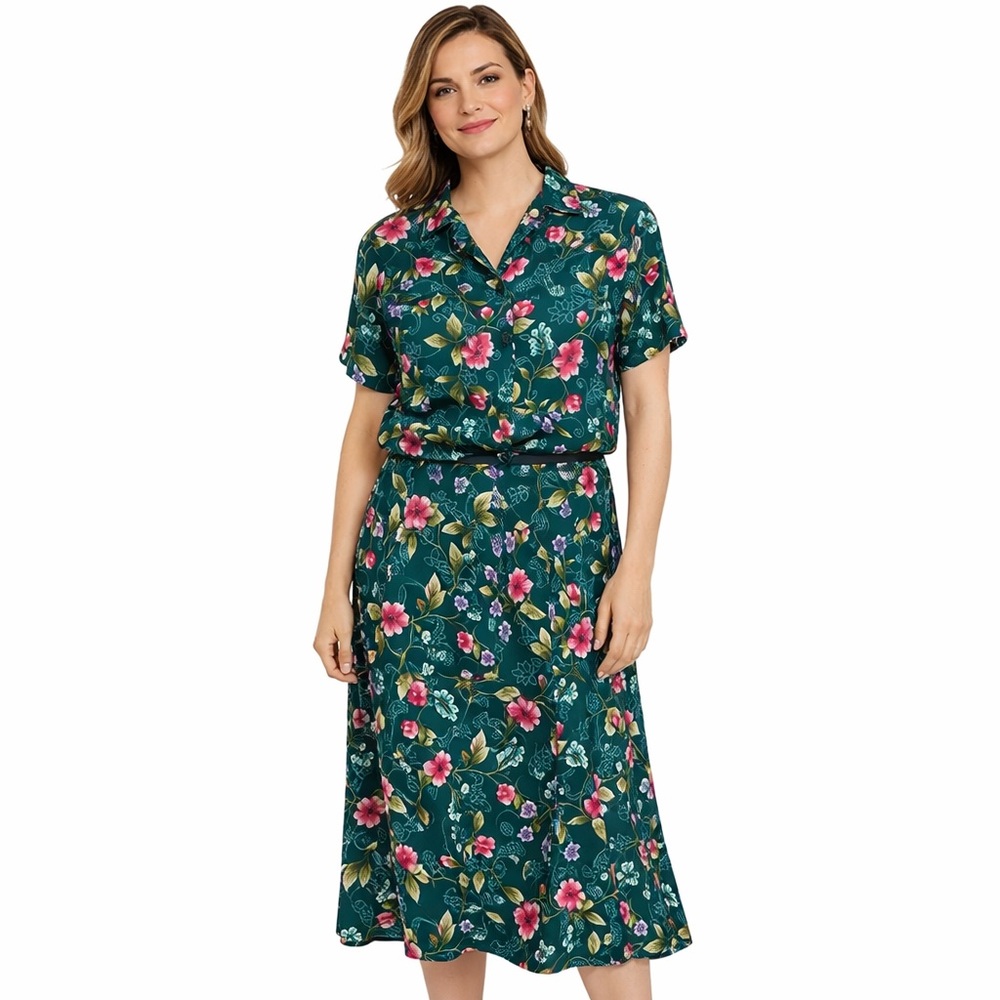 Jaclyn Smith Women’s Two-Piece Set Shirt & Skirt Floral Print Size Medium